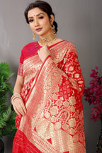 Anaita Red Woven Design Pure Silk Banarasi Saree With Blouse - Distacart