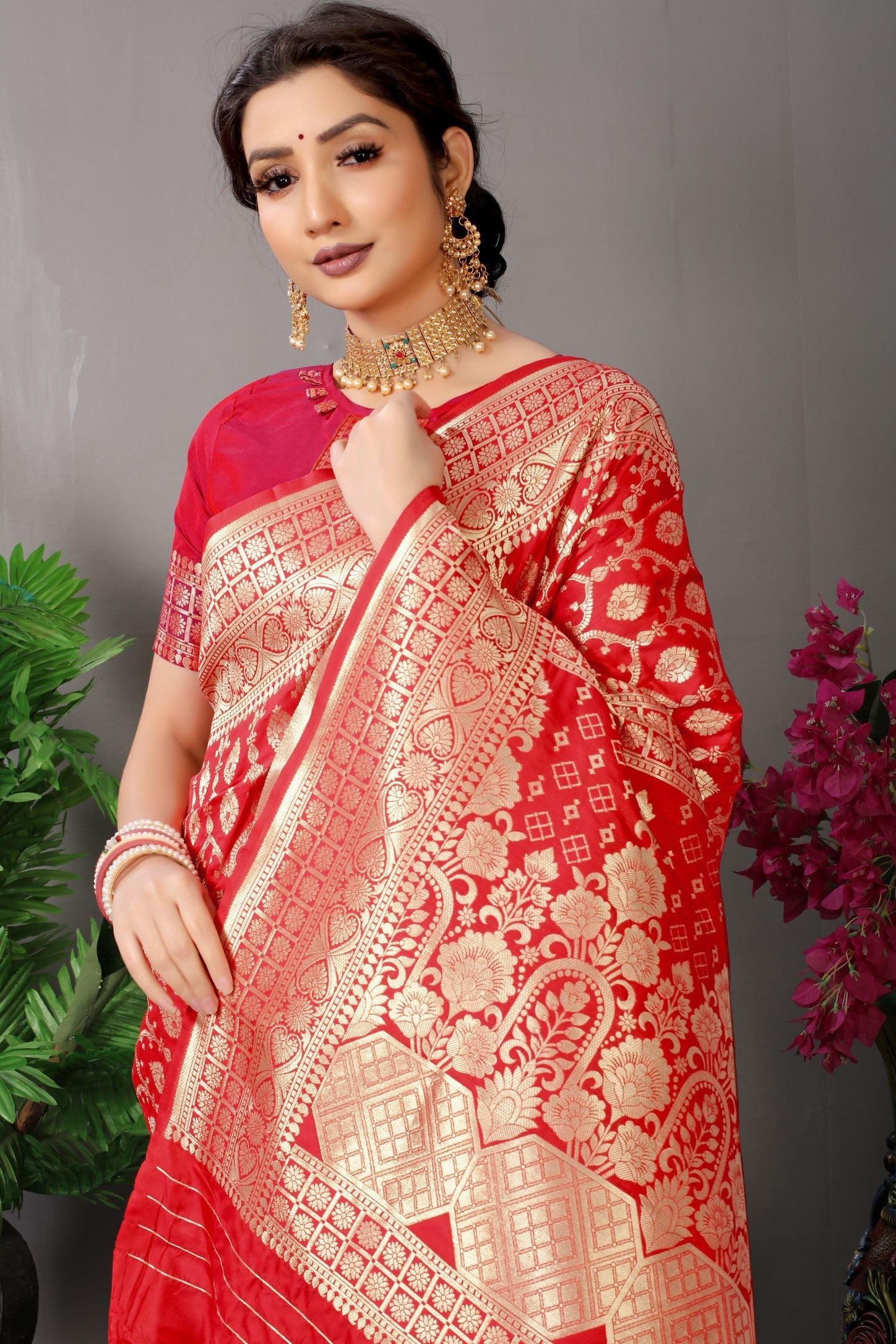 Anaita Red Woven Design Pure Silk Banarasi Saree With Blouse - Distacart