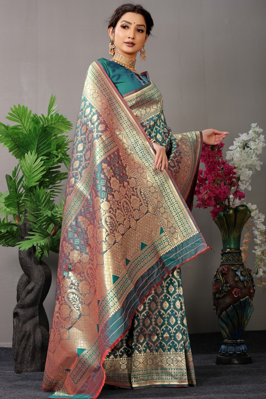 Anaita Teal Woven Design Pure Silk Banarasi Saree With Blouse - Distacart