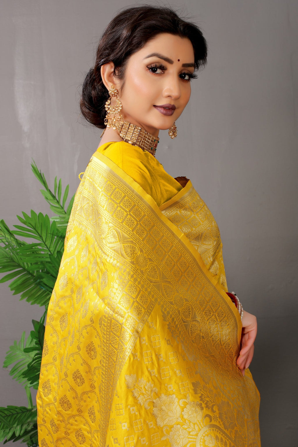 Anaita Yellow Woven Design Pure Silk Banarasi Saree With Blouse - Distacart