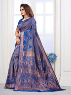 Vedant Vastram Litchi Silk Designer Banarasi Saree - Blue - Distacart