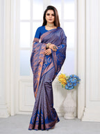 Vedant Vastram Litchi Silk Designer Banarasi Saree - Blue - Distacart