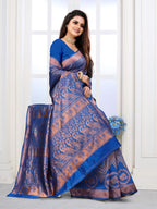 Vedant Vastram Litchi Silk Designer Banarasi Saree - Blue - Distacart