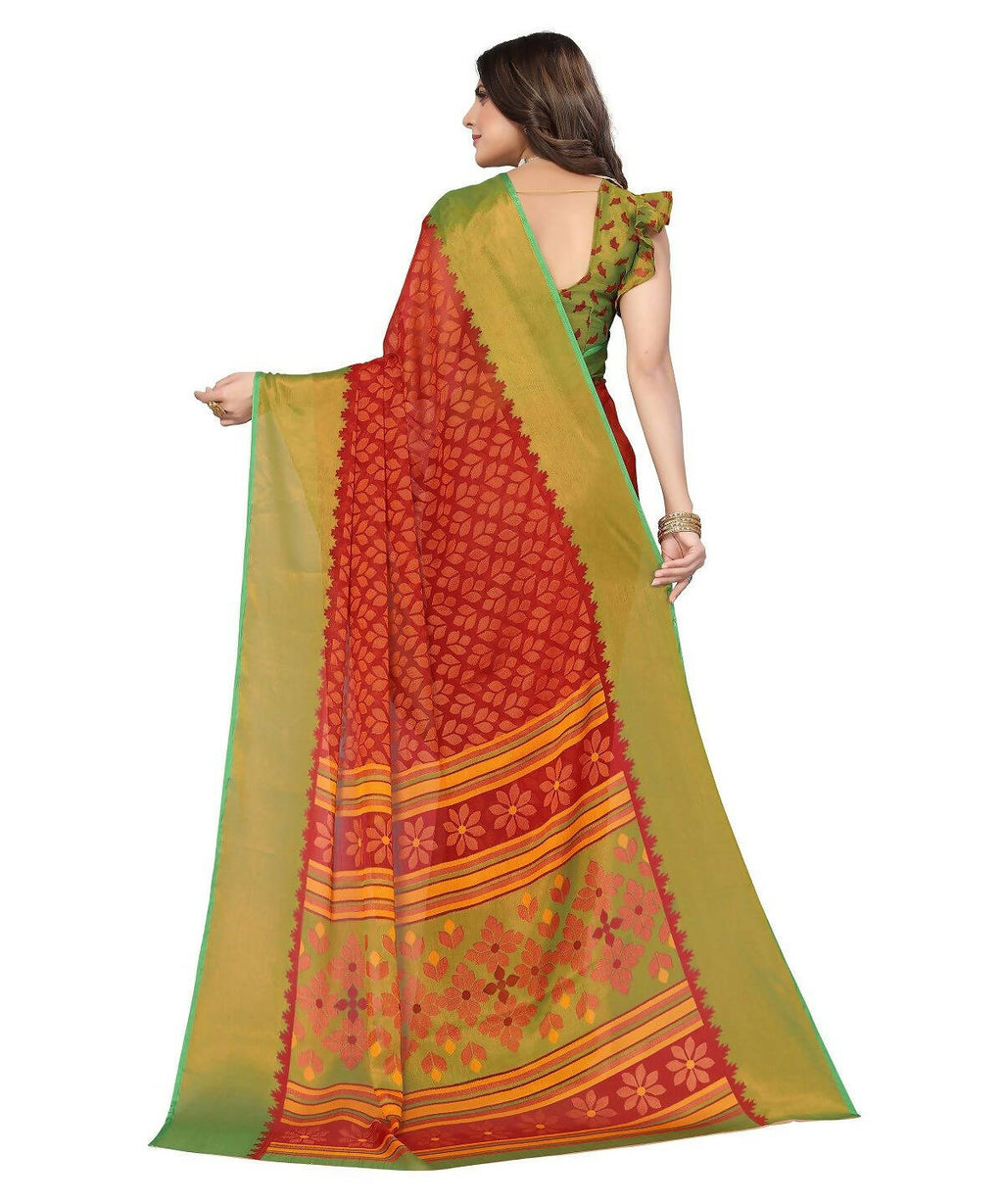 Vamika Red Chiffon Brasso Bollywood Style Woven Saree (ALIZA RED) - Distacart