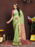 Lorenvalley Fashion Parotgreen Soft Katan Silk Woven Design Zari Weaving Pallu Saree