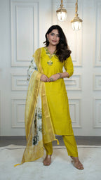 Lorenvalley Fashion Parotgreen Roman Silk Hand Work Kurta Pant with Dupatta - Distacart