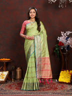 Lorenvalley Fashion Parotgreen Soft Katan Silk Woven Design Zari Weaving Pallu Saree