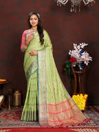 Lorenvalley Fashion Parotgreen Soft Katan Silk Woven Design Zari Weaving Pallu Saree