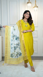 Lorenvalley Fashion Parotgreen Roman Silk Hand Work Kurta Pant with Dupatta - Distacart