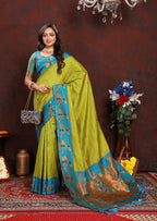Lorenvalley Fashion Parotgreen Soft Paithani Silk Woven Design Rich Zari Meenakari Weaving Saree