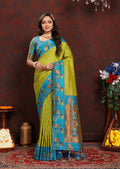 Lorenvalley Fashion Parotgreen Soft Paithani Silk Woven Design Rich Zari Meenakari Weaving Saree