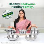 The Indus Valley TurboCuk Tri-ply Stainless Steel Cookware Set: 3L Kadai with Lid + 1.4L Fry Pan, Premium Quality, 3 Layer Thick Body, 100% Toxin-free, Non-stick, Induction & Gas - Distacart