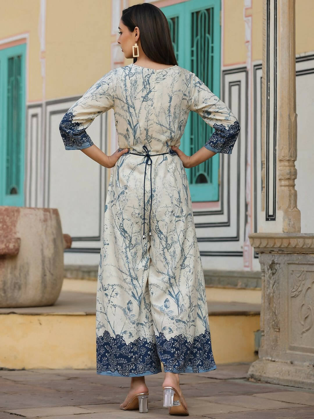 Juniper Women's Offwhite Rayon Staple Printed With Embroidery Straight Jumpsuit - Distacart