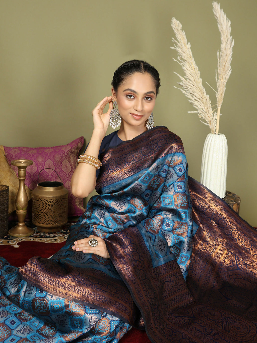 Shree Shyam Fashion Lichi Silk Sky Blue Saree - Distacart