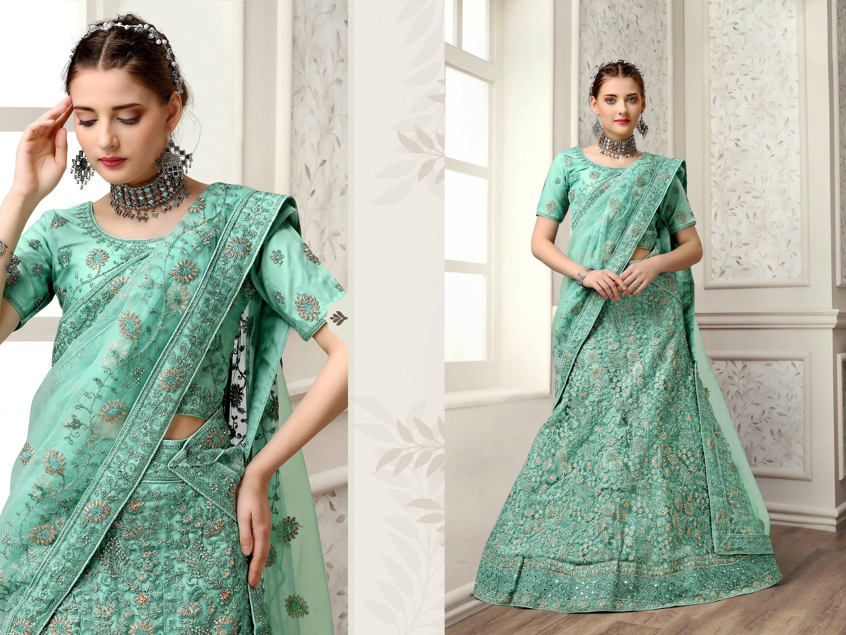 Turquoise Net Fancy Zari Embroidered work Lehenga Choli with Dupatta - Heer