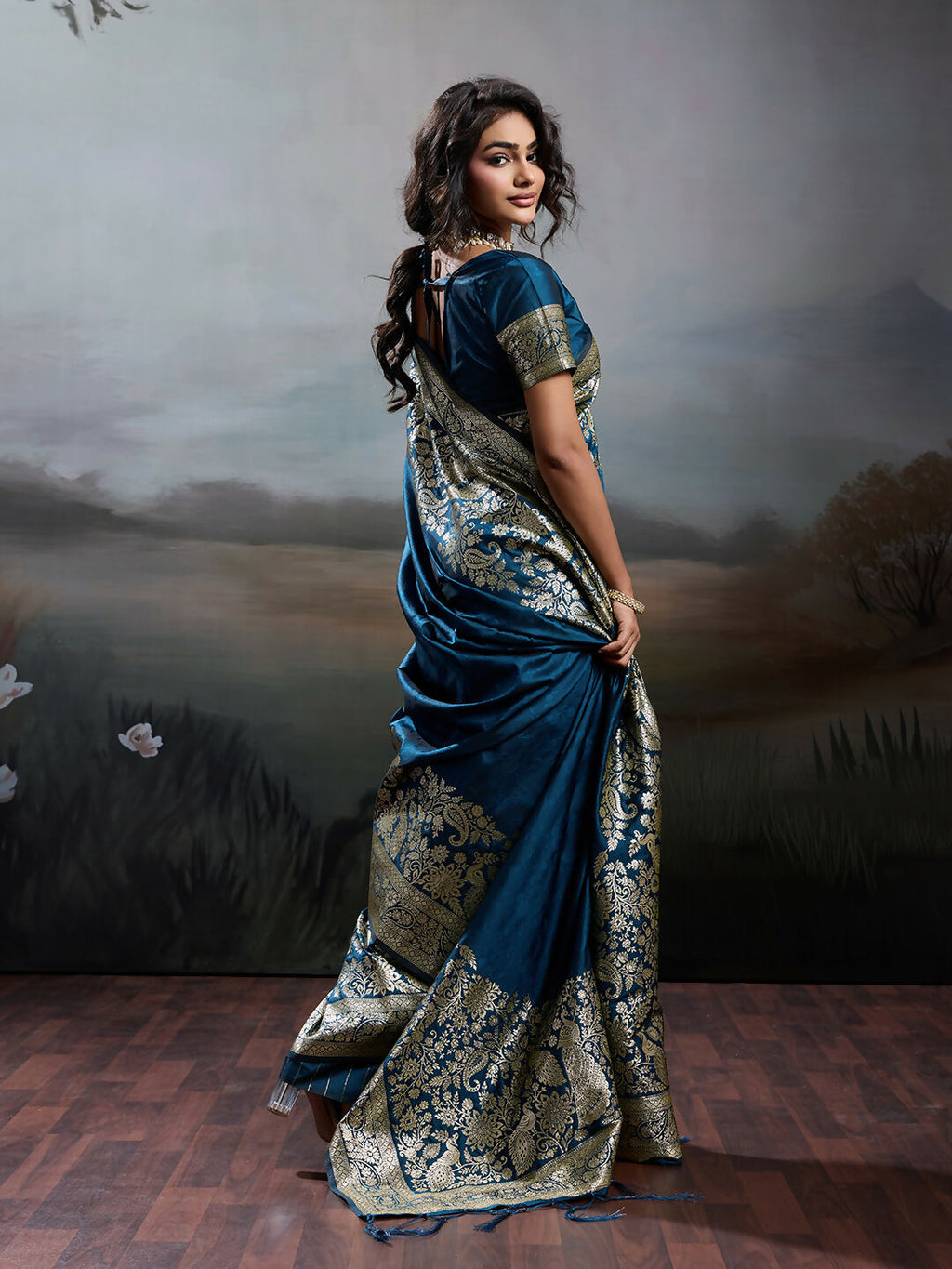 Shree Shyam Fashion Navy Blue Silk Blend Saree - Distacart