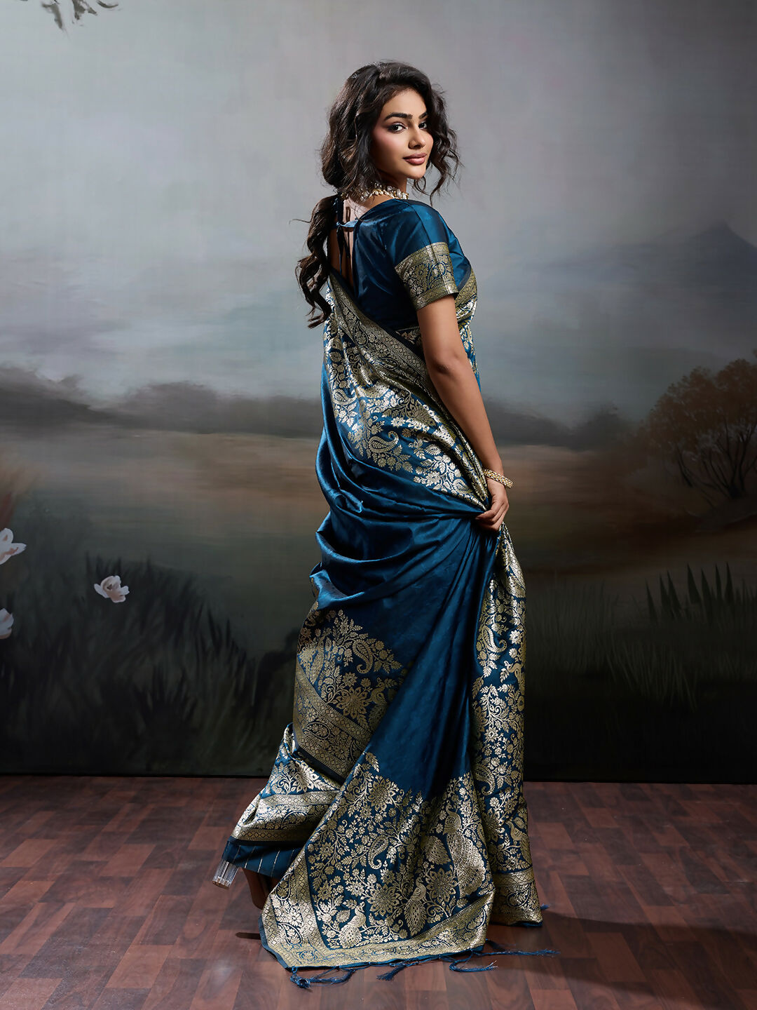 Shree Shyam Fashion Navy Blue Silk Blend Saree - Distacart