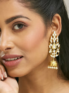 Nuyug 22K Gold-Plated Regal Kundan Stone Studded & Pearl Drop Jhumkas - Distacart