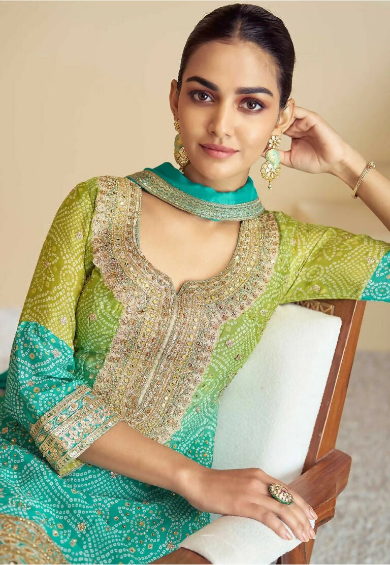 Vastranavya Bandhej Printed Chinon Chiffon Embroidered Sequins Pakistani Suit