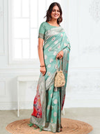 Shree Shyam Fashion Linen Cotton Rama Green Saree - Distacart
