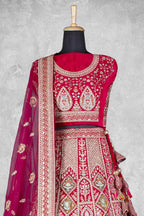 Pink Velvet Pure Mirror Work Semi Stitched Lehenga Choli with Dupatta - Nimaya Lagnotsav