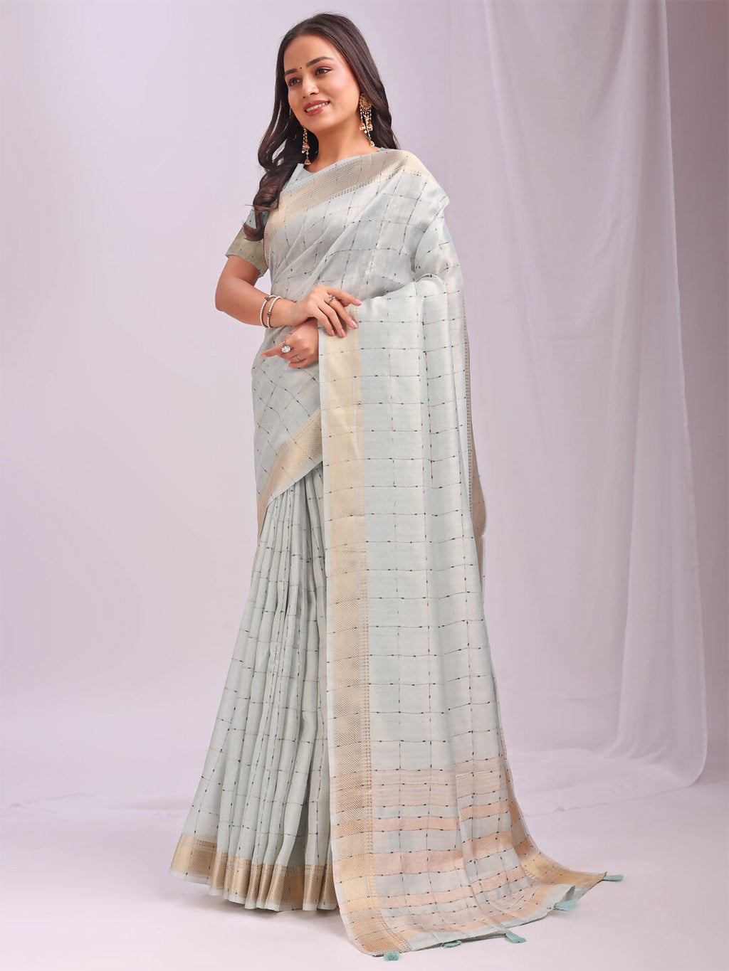 Shree Shyam Fashion Organza Sky Blue Saree - Distacart