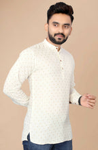 Mens Off White Viscose Foil Print Kurta - Mahotsav