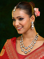 Ruby Raang 22k Gold Polished Blue Meenakari Kundan Layered Necklace With Earrings & Maang Tikka