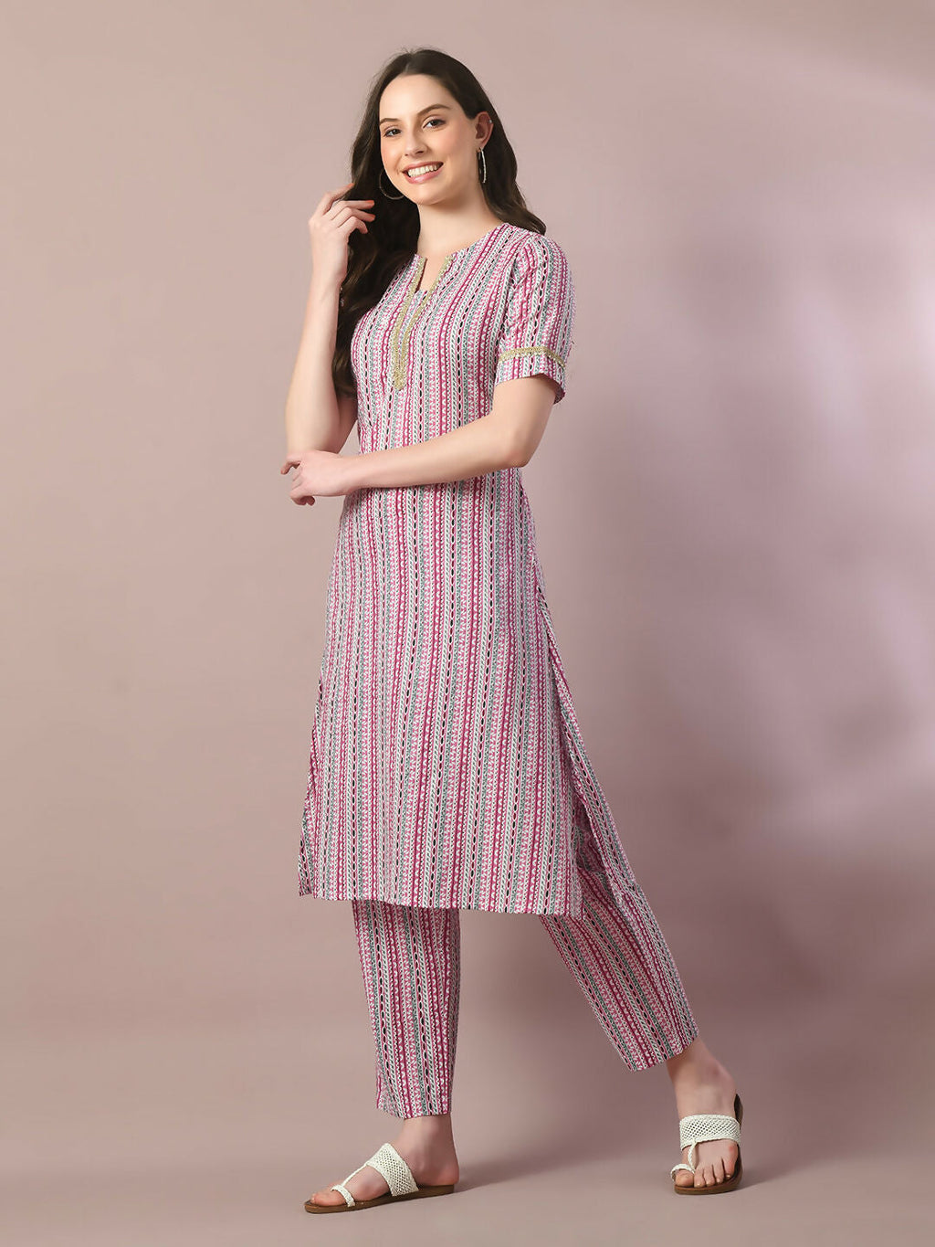 Myshka Women's Multi Printed Cotton Straight Party Kurta Set