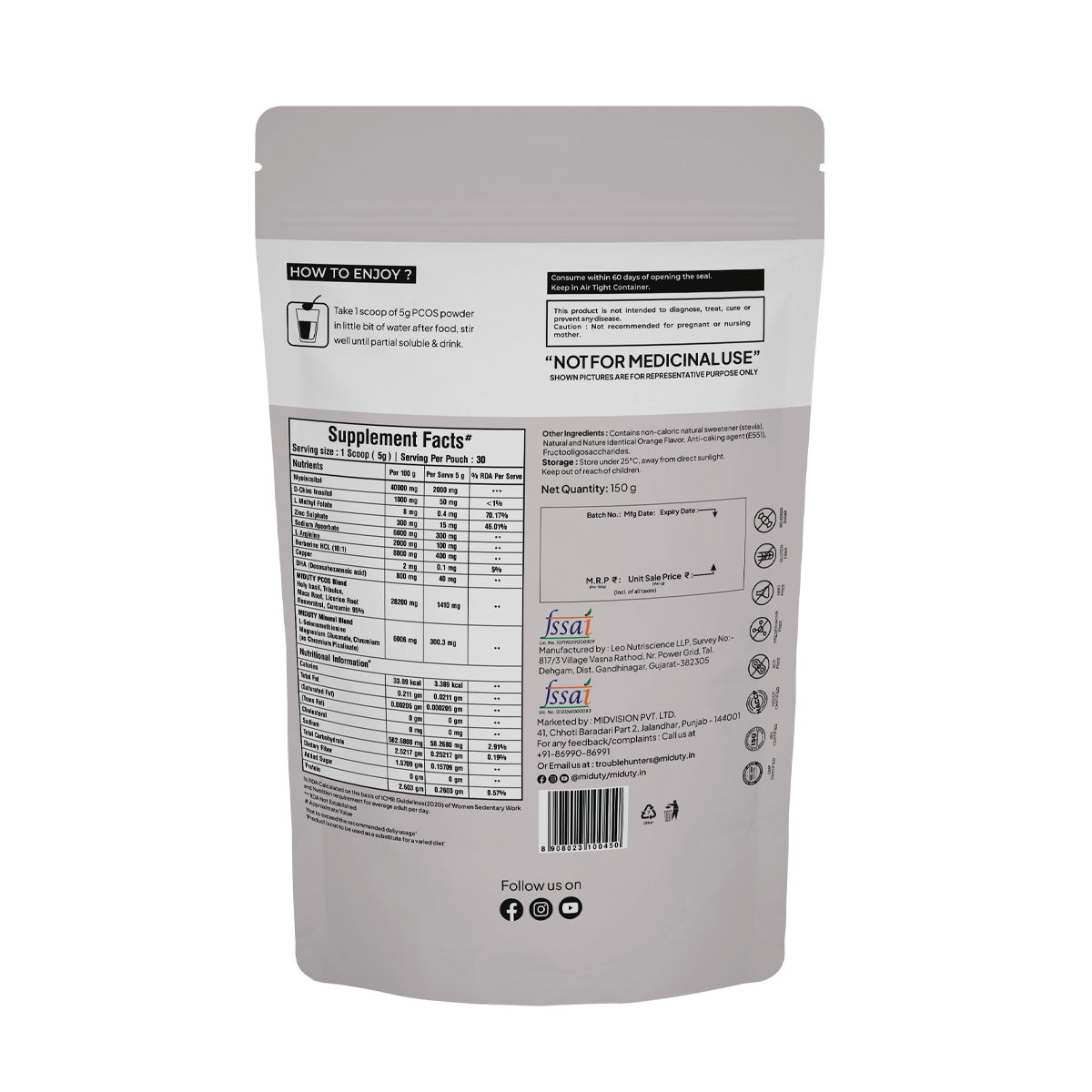 Miduty by Palak Notes PCOS Periods Fertility Powder - Distacart