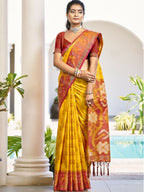 Shree Shyam Fashion Pochampalli Silk Yellow Saree - Distacart