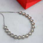 Dual Tone Gold and Silver Choker with American Diamonds and Kundan (Silver) - Ruby Raang