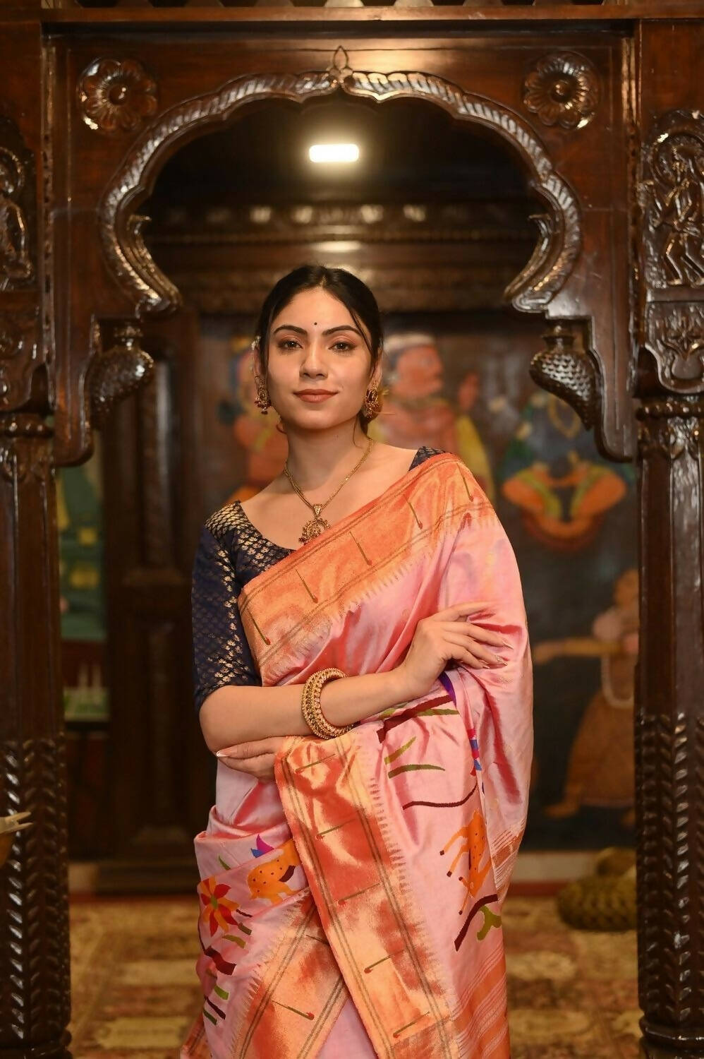Very Much Indian Pure Silk Intricately Woven Handloom Paithani-Pretty Peach - Distacart