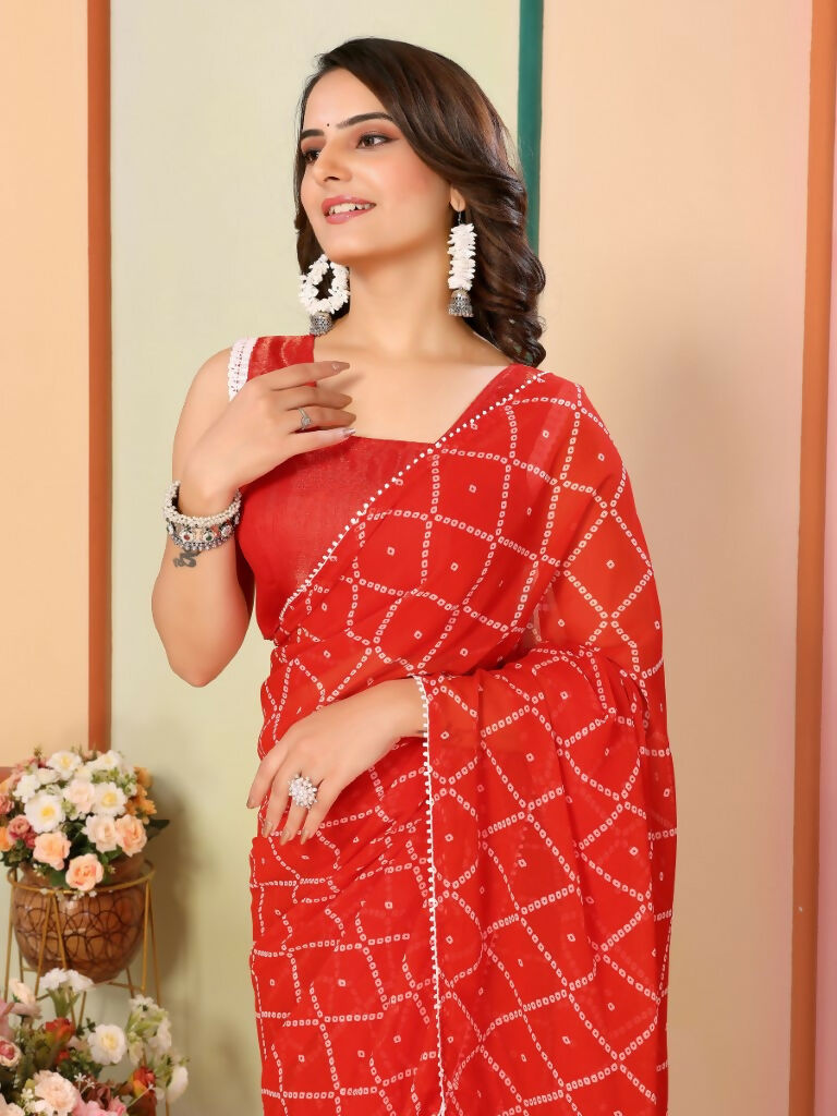 Red Georgette Designer Printed Ready To Wear Saree - Elite