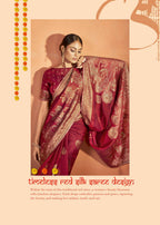 Red Kanjivaram two tone Silk Woven Design Saree With Unstitched Blouse Piece - Norita Royal Pradha