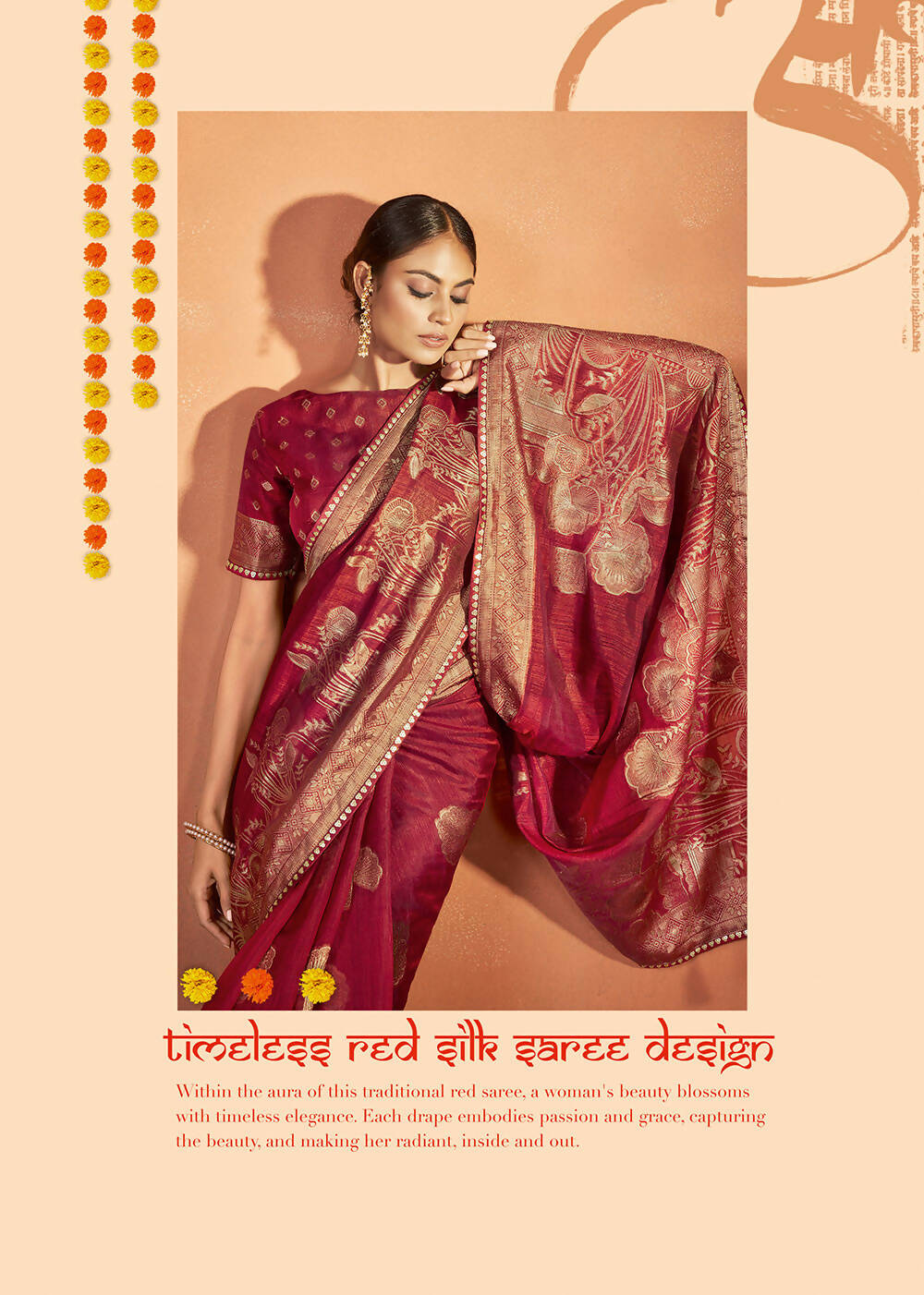 Red Kanjivaram two tone Silk Woven Design Saree With Unstitched Blouse Piece - Norita Royal Pradha