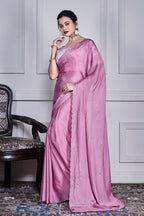 Morchari Purple Chiffon Hand Embroidery Saree And Stitched Blouse - Distacart