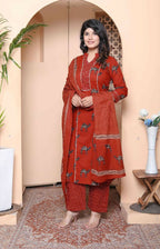 Miravan Womens Pure Cotton Animal Printed Straight Kurta With Palazzo & Dupatta Set - Distacart