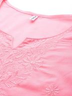 Yufta Peach Floral Chikankari Embroidered Pure Cotton Top