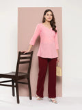 Yufta Peach Floral Chikankari Embroidered Pure Cotton Top