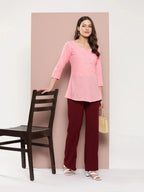 Yufta Peach Floral Chikankari Embroidered Pure Cotton Top