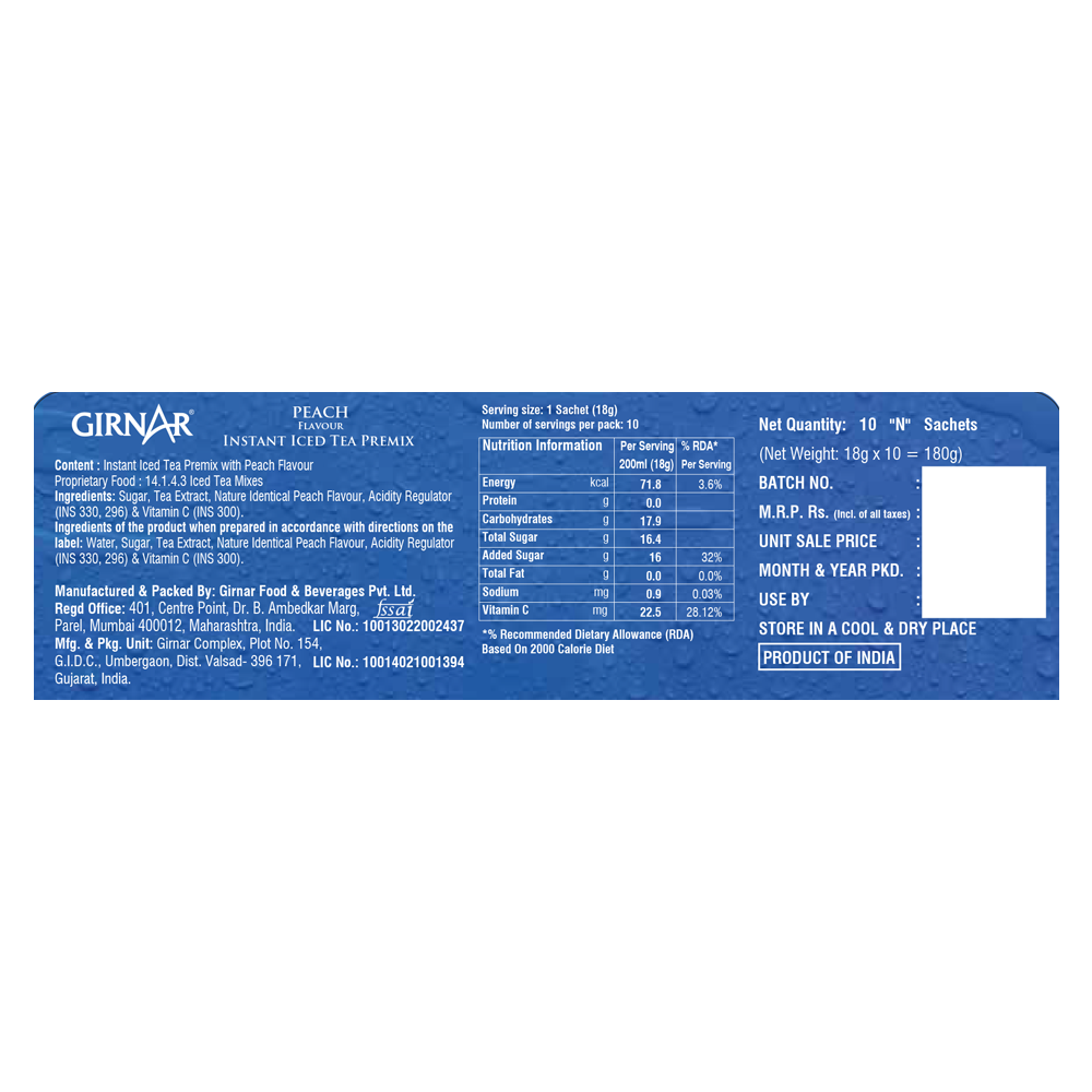 Girnar Peach Iced Tea - Distacart