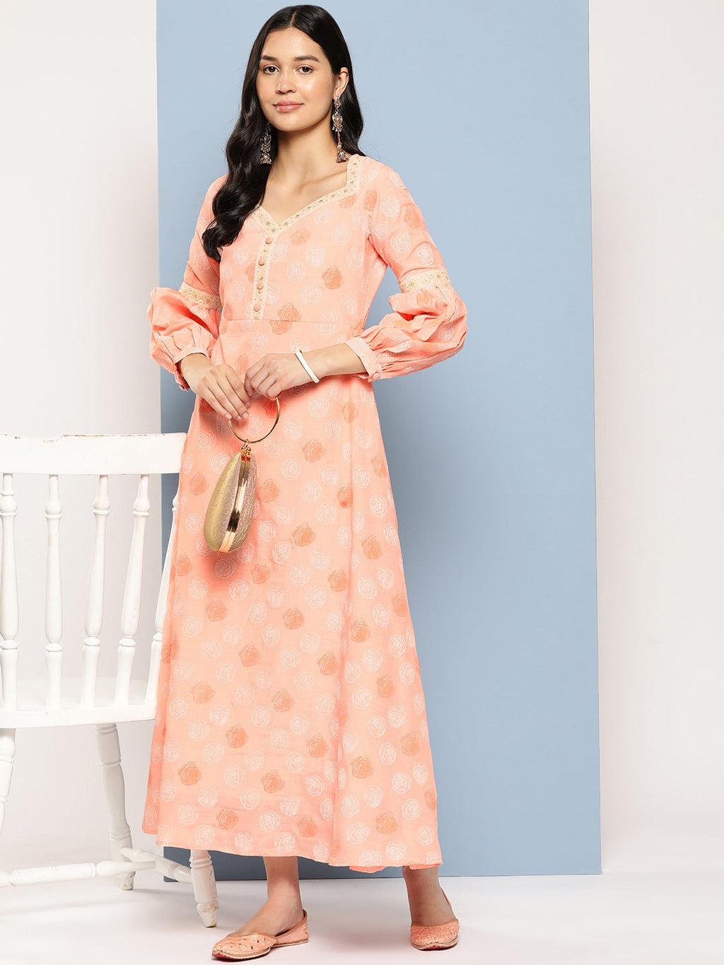 Yufta Peach Maxi Dress - Distacart