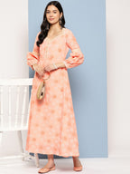 Yufta Peach Maxi Dress - Distacart