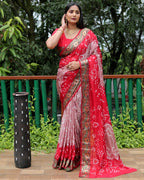 Lorenvalley Premium Pure Bandhej Tapeta Soft light weight silk saree with zari weaving Border - Multicolor