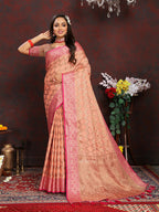 Lorenvalley Fashion Peach Soft Katan Silk Woven Design Rich Zari Weaving Pallu Saree