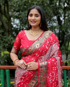Lorenvalley Premium Pure Bandhej Tapeta Soft light weight silk saree with zari weaving Border - Multicolor