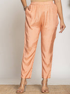 Yufta Peach Pure Crepe Placement Print Kurta Dupatta Set