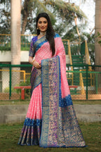 Anaita Peach Woven Design Pure Bandhej Kanjivaram Soft Silk Saree - Distacart