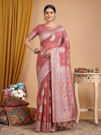 Anaita Peach Linen Woven Work Saree With Blouse - Distacart